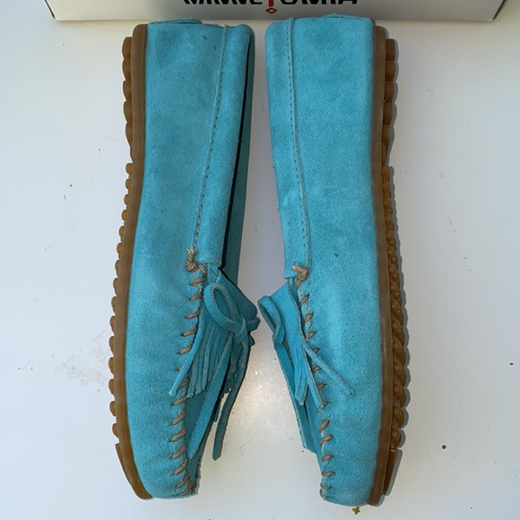 AUTH NIB MINNETONKA KILTY MOCCASINS HARDSOLE TURQUOISE - Picture 5 of 9